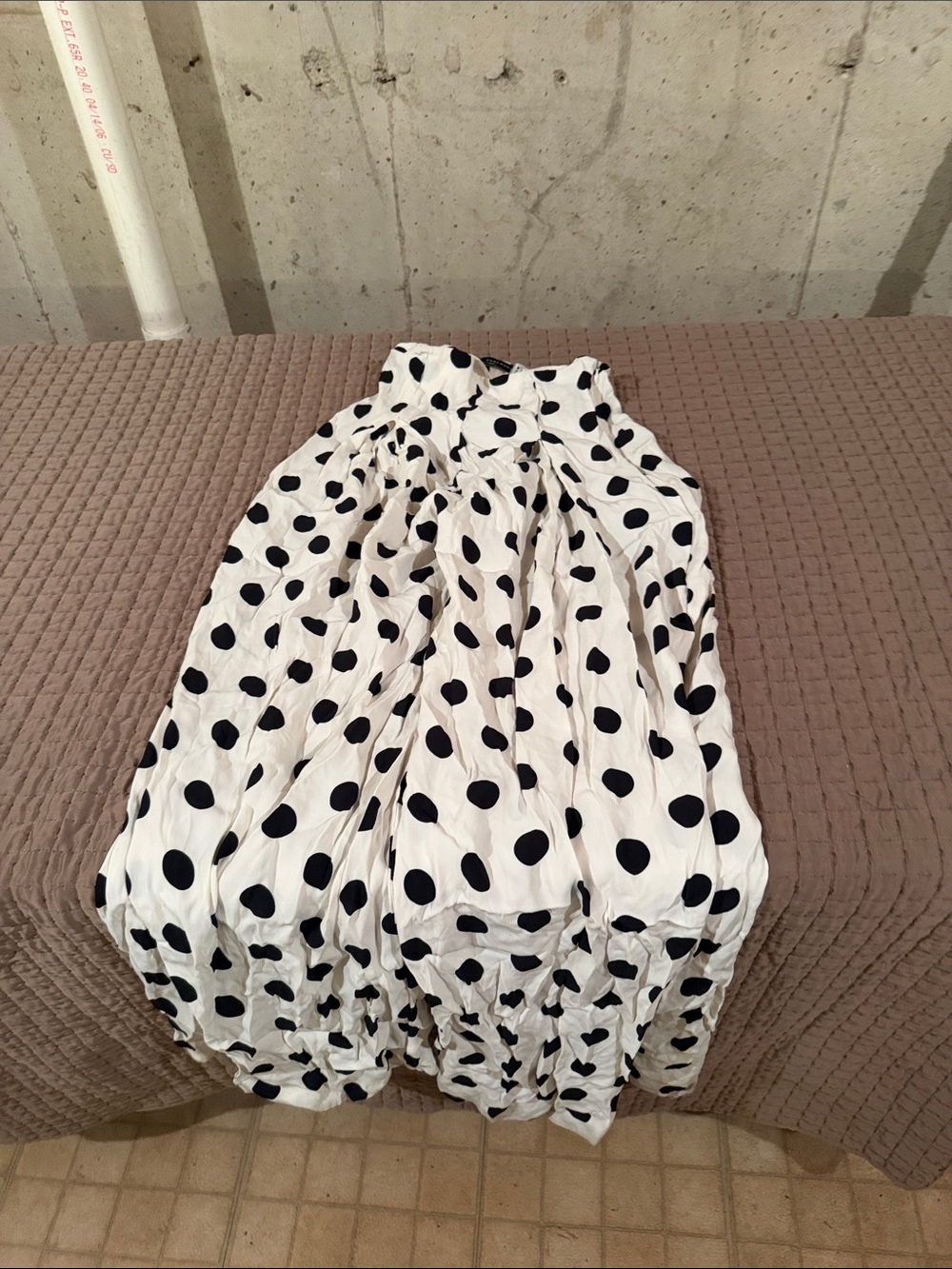 White and Black Polka Dot Midi Skirt